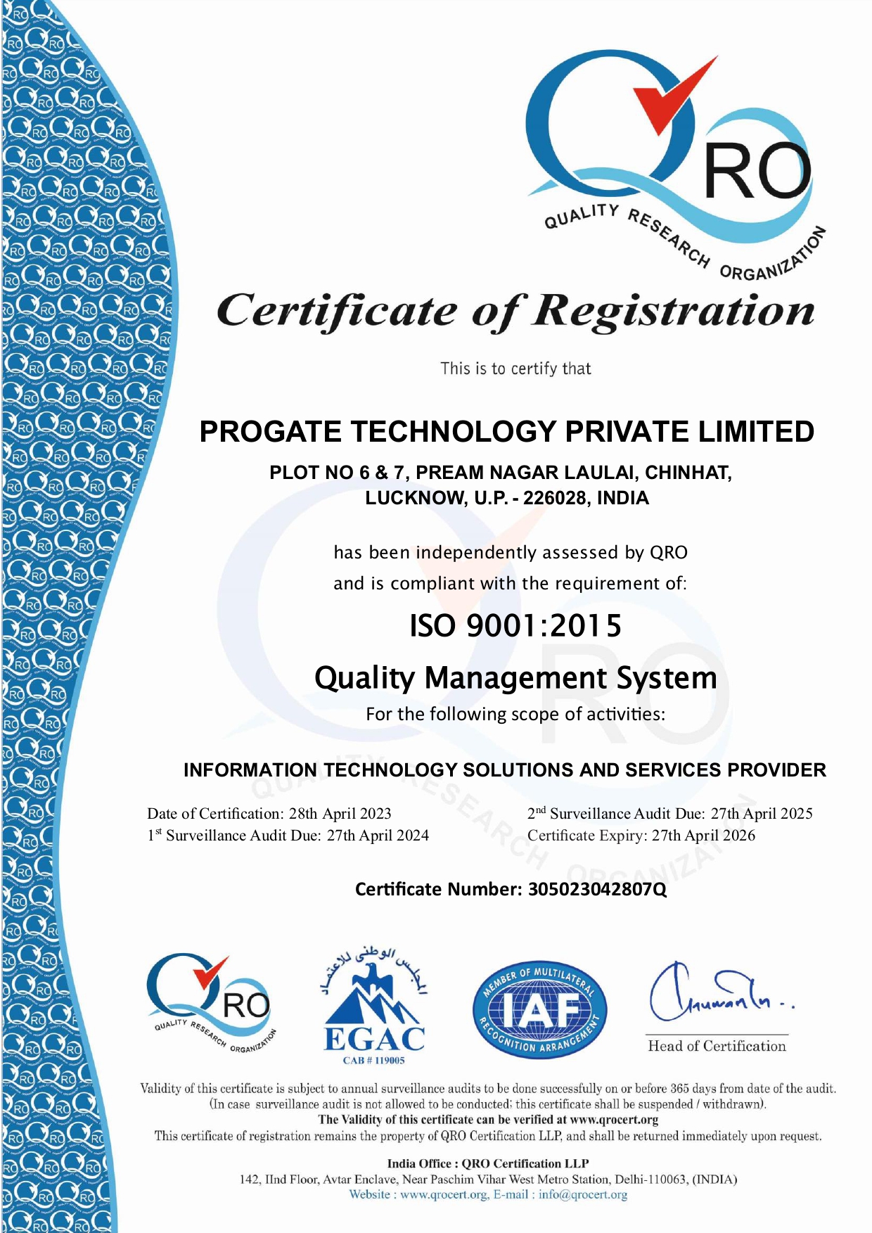 Certificate:- ISO 9001:2015